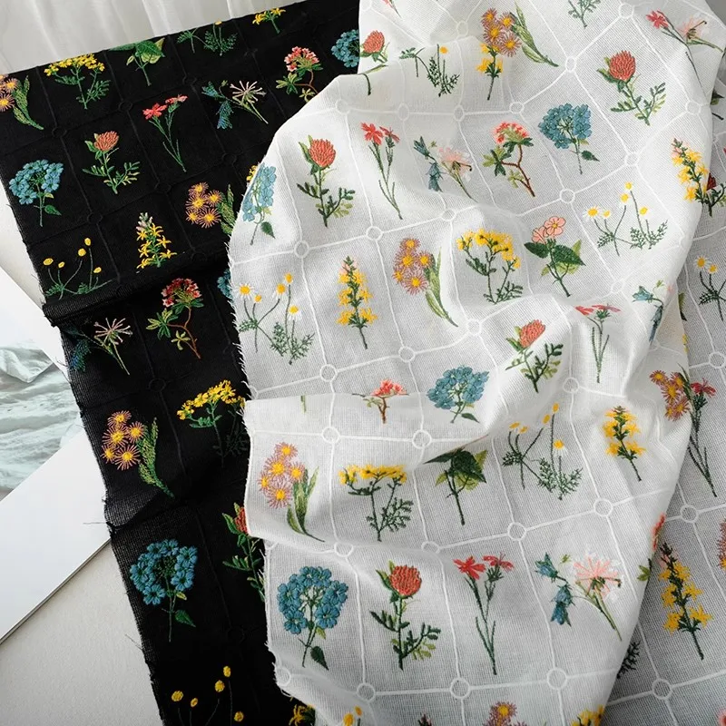 Lace Japanese and Korean cotton embroidery jacquard flower handmade fashion dress curtain decorative fabric