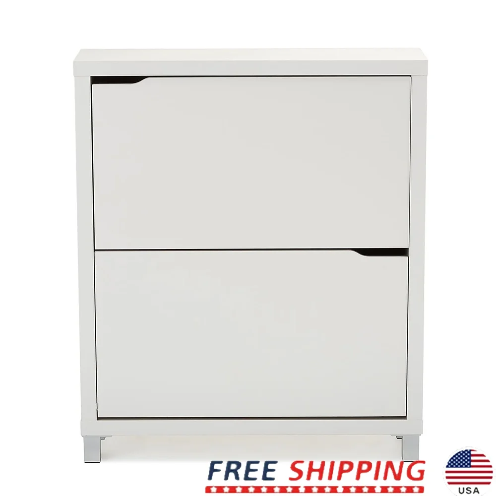 

Modern Shoe Storage Cabinet 2 Doors Entryway Organizer Hallway Furniture 12 Pair Capacity Engineered Wood with Plastic Legs