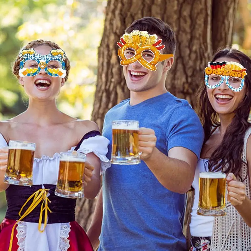 8Pcs Oktoberfest Party Paper Glasses Funny Photo Booth Props German Beer Festival Party Decorations Glasses Favors Supplies