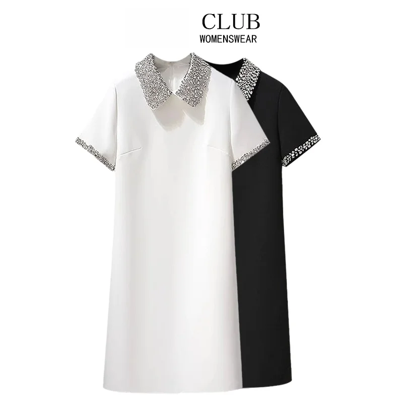 

Faionable Doll Collar ort Sve Midi Dr Women's Summer Casual Versatile Meat Concealing A-Line Skirt Korean Sle