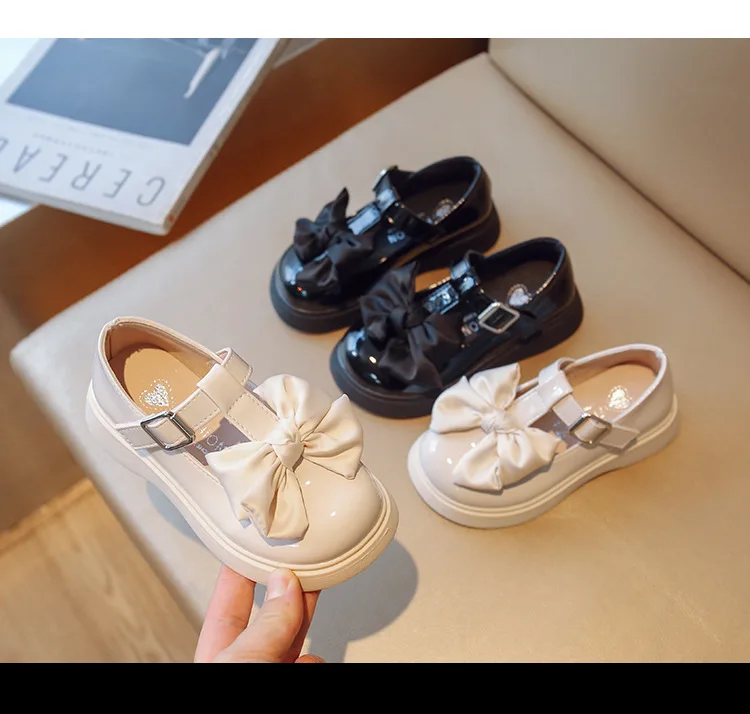 Fashion New Sweet Princess Casual Leather Shoes Bow Kids Round Head Spring Non-slip Children\'s Fashion Loafers Princess shoes