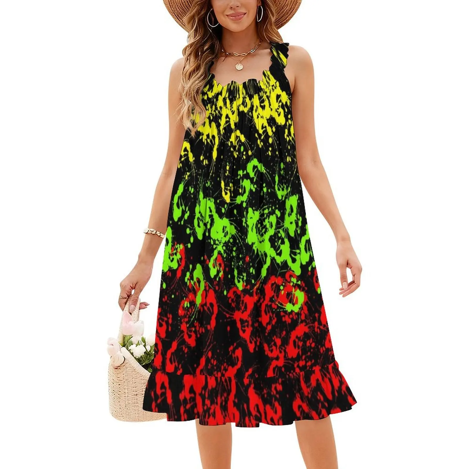 الراستا الطلاء ترشيش الكورية نمط فستان كاجوال للنساء بسيط اليومية مكتب سيدة فساتين الطلاء ترشيش جامايكا الراستا #4