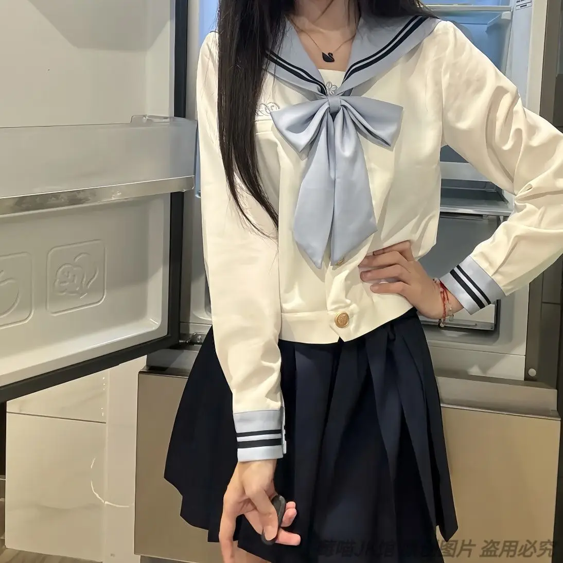 JK Uniform Japanese Campus Style Long Sleeve Sailor Uniform Skirt Sailor Collar Blue White Set Daily Girl Sweet Kawaii