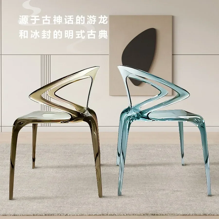 Acrylic dining table and chairs light luxury designer home armrest transparent backrest crystal chair