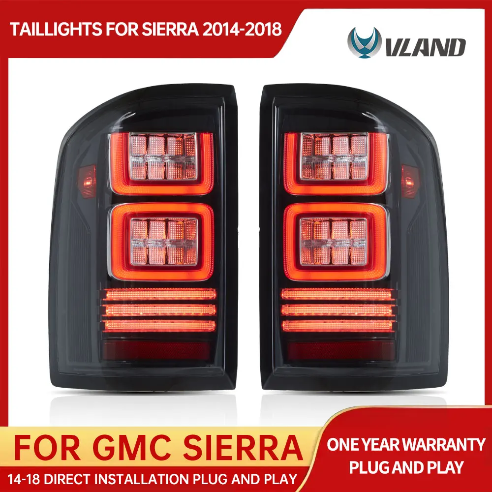 VLAND Tail Lights Assembly For 2014-2018 GMC SIERRA LED Tail Lamp For pick-up truck Sequential RED Turn Signal