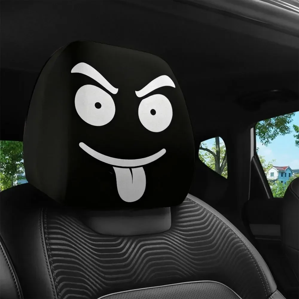 2pcs, Tongue-Out Funny Expression Printed Car Headrest Covers, Suitable for All Seasons, Made of Soft And Comfortable Fabric,