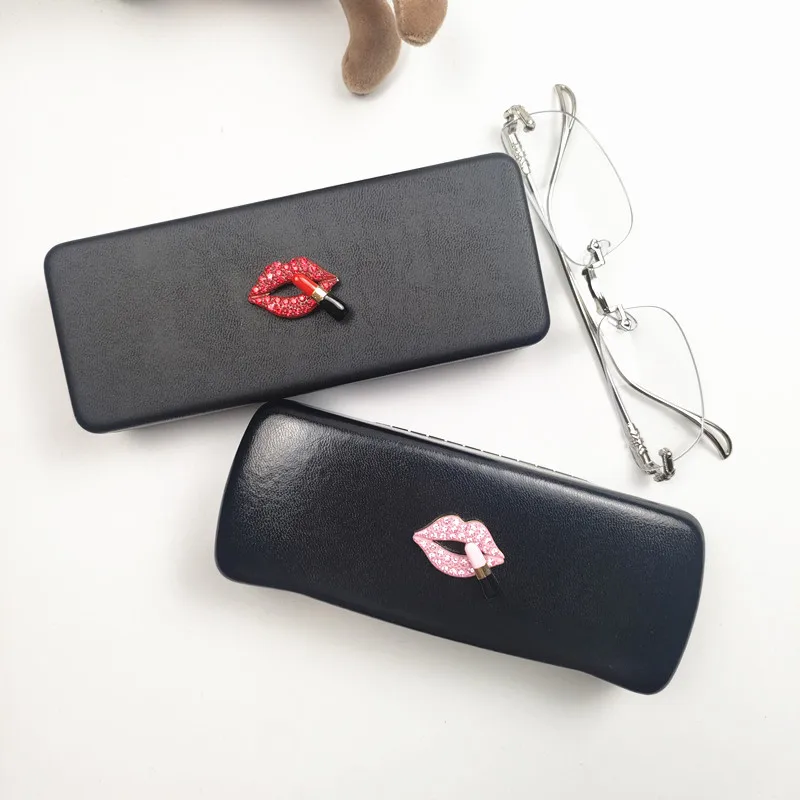 

PU Leather Hard Spectacles Box Women's red lips Pattern Glasses Case Hard Anti Press Sunglasses Box Eyeglasses Cases B5