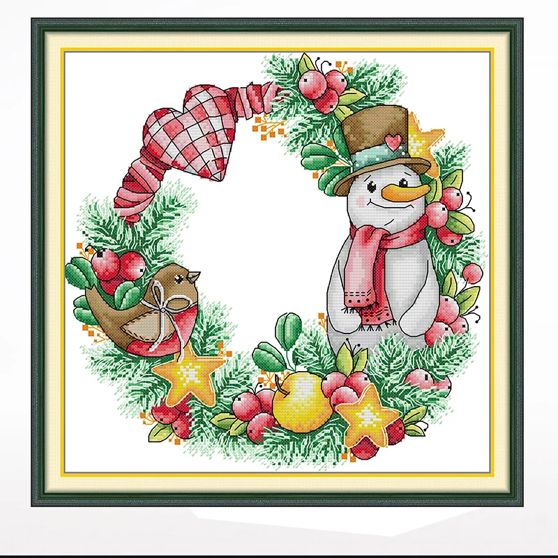 

Christmas snowman wreath cross-embroidered living room bedroom hanging painting, 11CT/14CT hand-embroidered