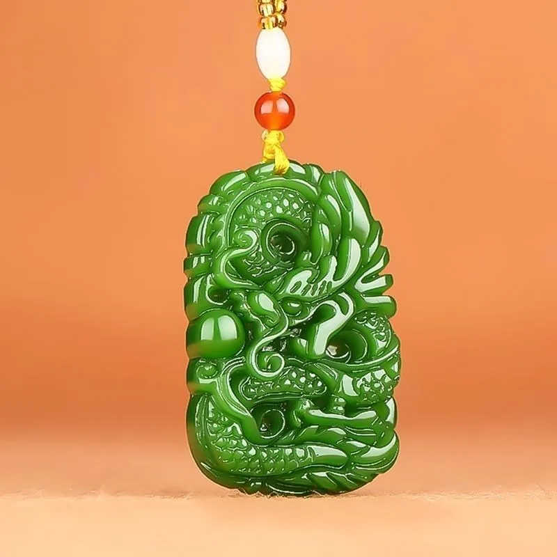 

New Fashionable Outer Mongolian Material Dragon Brand Spinach Green Pendant Zodiac Dragon Pendant