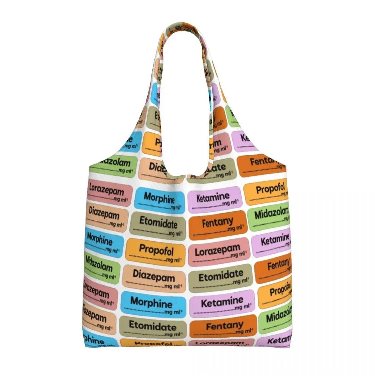 Custom Anesthesia Drugs Color Syringe Labels Doctors Nurses Hospital Shopping Tote Bags Durable Canvas Shoulder Shopper Handbag