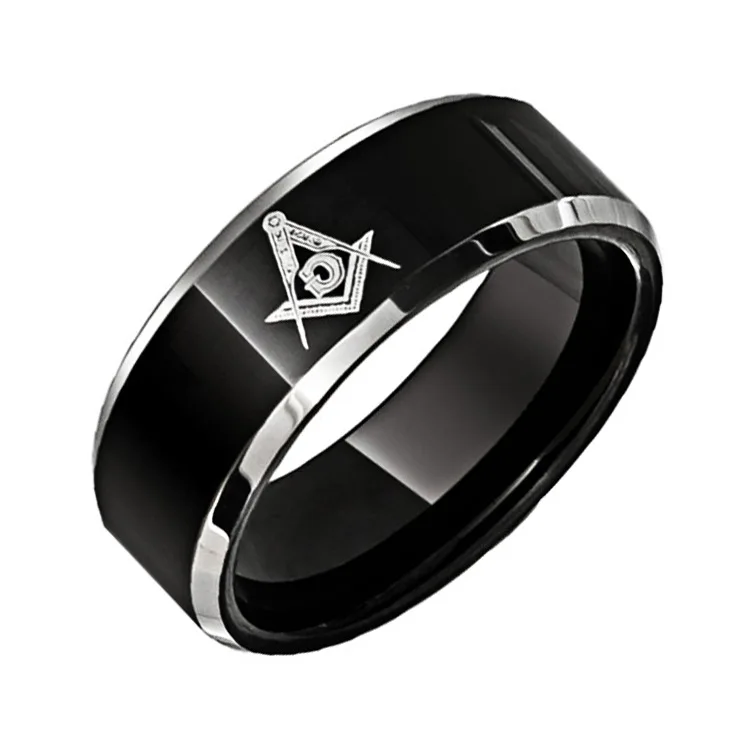 8mm Black Freemason Tungsten Carbide Ring  Men's Wedding gift Ring Free Mason Masonic Ring