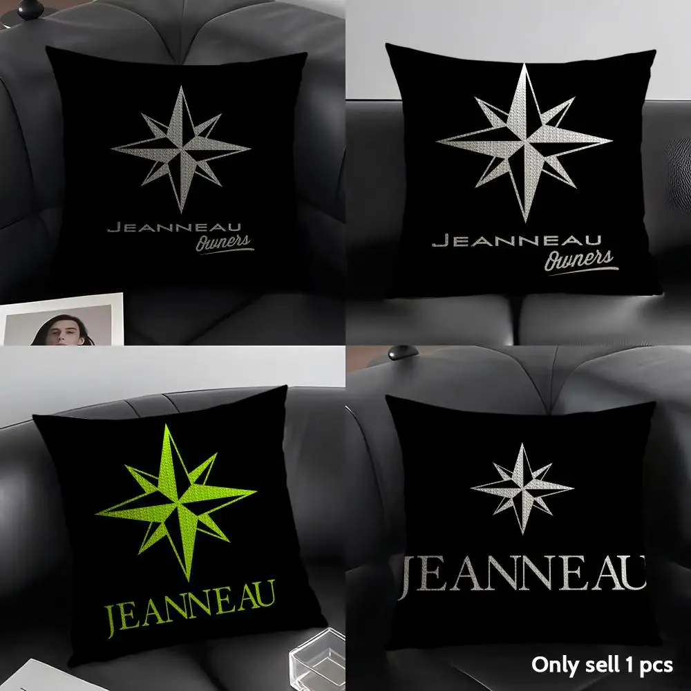 J-JeanneauS Yachts Logo Cushion Cover Natural Linen Organic Fabric Double-Sided Printing Sofa Home Decor Gift Pillow Case