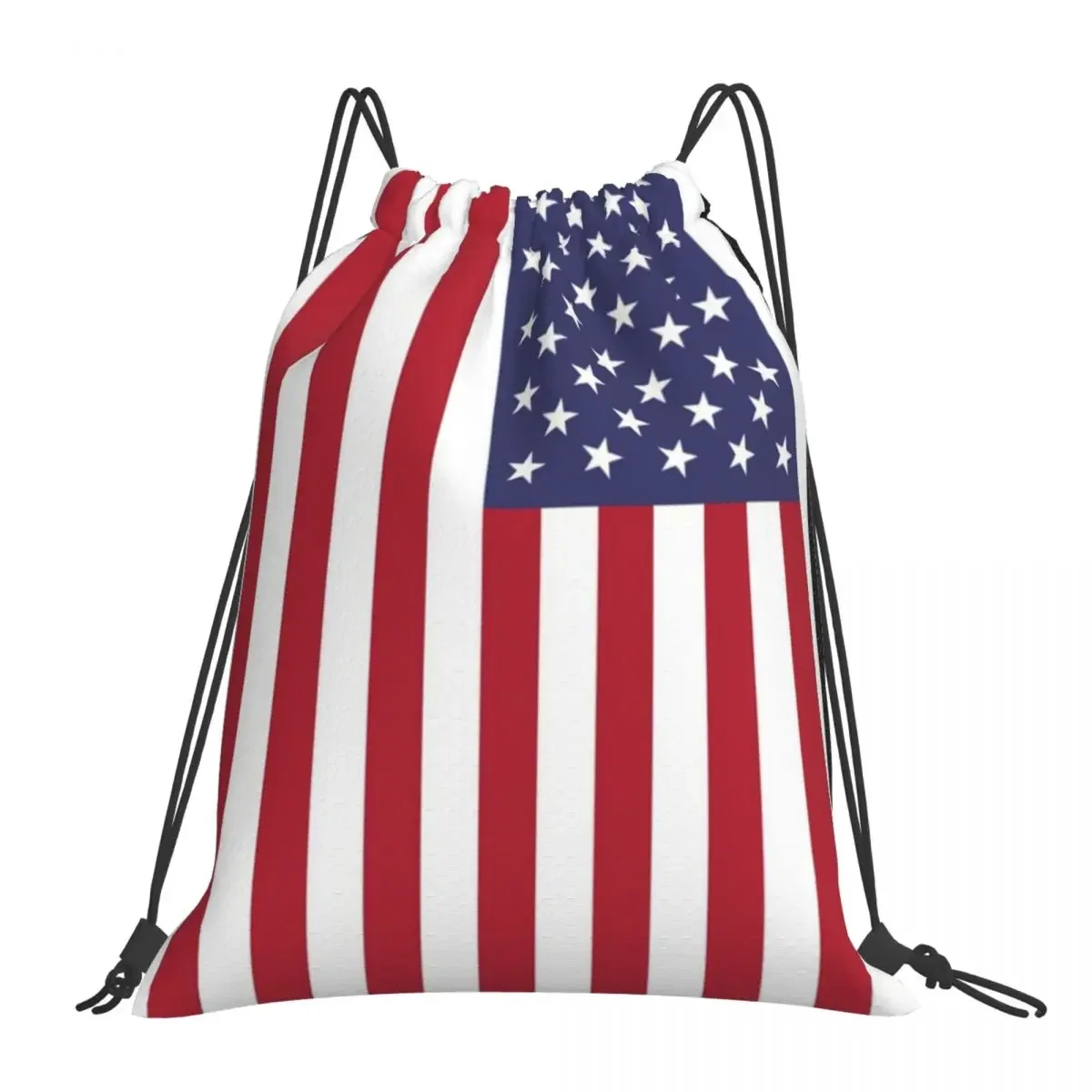 USA - American Flag Backpacks Fashion Portable Drawstring Bags Drawstring Bundle Pocket Sports Bag BookBag For Travel Students