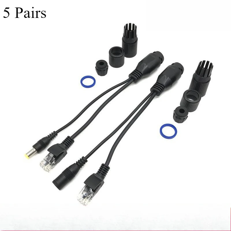 5ペアの非標準poeスプリッター、防水パススルーpoeケーブルセパレーター、dcポート付きrj45ネットワークケーブルパワーディバイダー