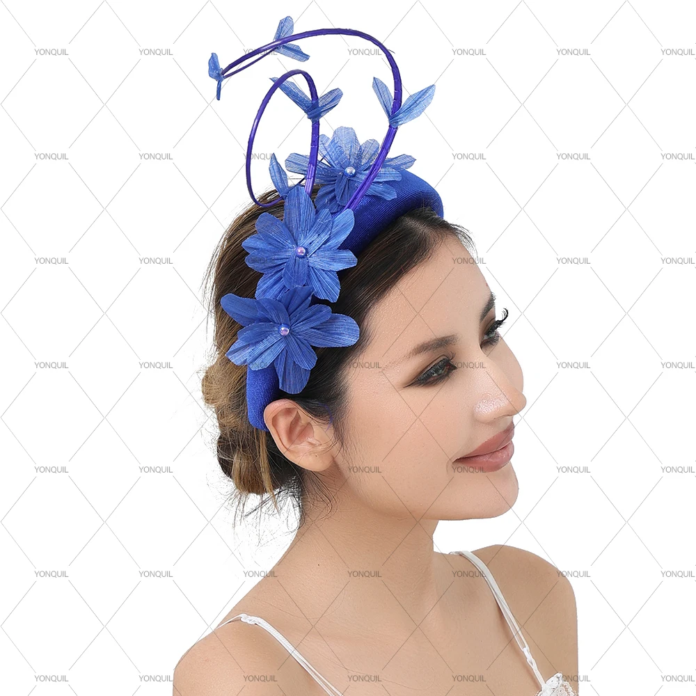 Fancy Silk-Linen Flower Hair Fascinator Hat with Headband Cute Bridal Girls Headwear Hair bands Hair Accessories for Women