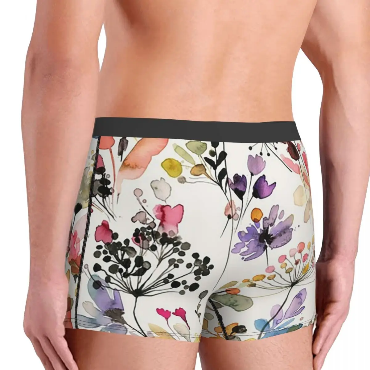 Трусы-боксеры, шорты, дикие цветы и растения, акварель, дикая природа, трусы с ботаническим принтом, мужское мягкое нижнее белье Homme Man
