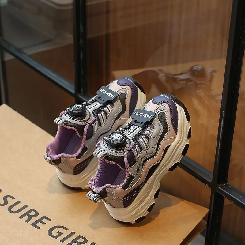 Kids Boys Girls Sports Shoes 2026 Spring Autumn Rotating Buckle Chunky Sneakers Mid Big Size Casual Trendy School Shoes​