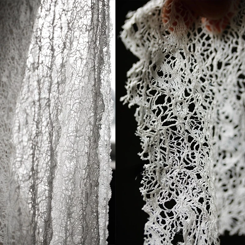 Hollow Sheer 3D Lace Textured Fabric Soft White Evening Gown Dress Half Skirt Clothing Designer Decoration Fashion Fabric
