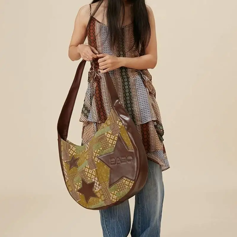 

Ретро оригинальный стиль, модные высококачественные цветные сумки через плечо со звездами, большая вместимость, сумки через плечо на одно плечо
