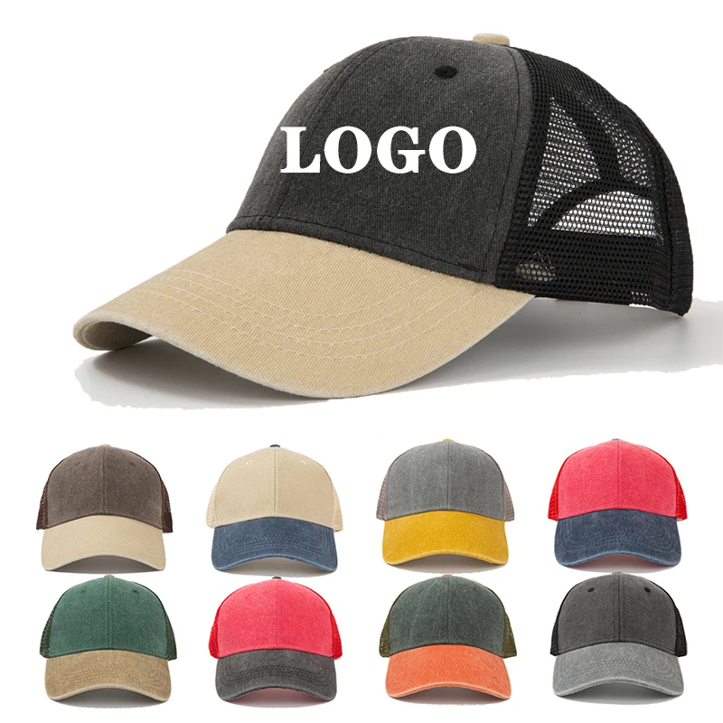 Wash Denim Color Block Breathable Mesh Baseball Cap Snapback Cap Shade Dad Hat Cap With Name Customized For Women Men