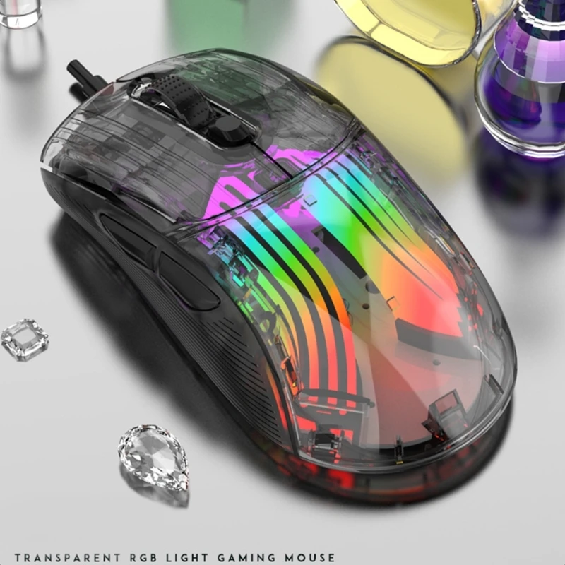 Girls Transparent Gaming Mouse Game Mouse RGB Light 6-gear 1200-7200DPI Adjustment USB Mute Mouse Dropship