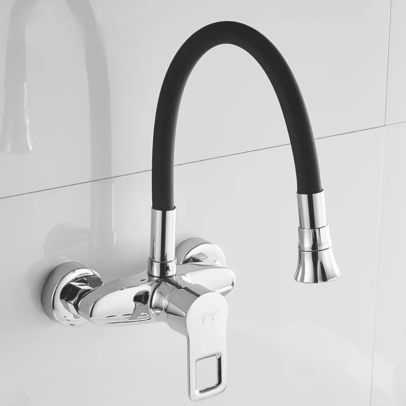 

Black Brushed Kitchen Faucet Wall Mounted 2 Models Hot&Cold Water Sink 360 Rotation Sprayer Tap