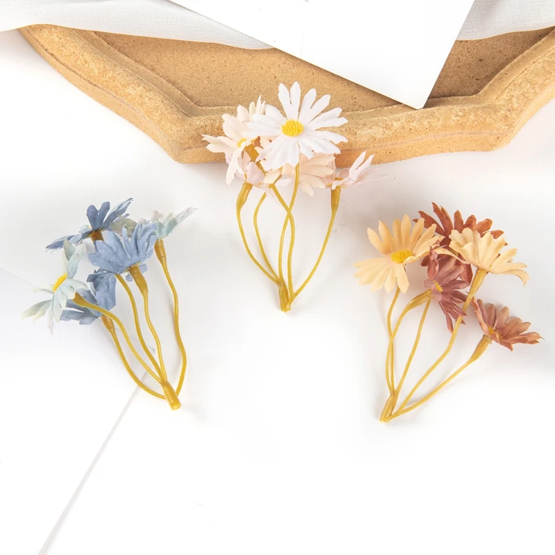 5PCS Artificial Flowers Mini Wedding Valentine\'s Day Bouquet Silk Daisy New Year Outdoor decora Home Scrapbook Needlework Candy