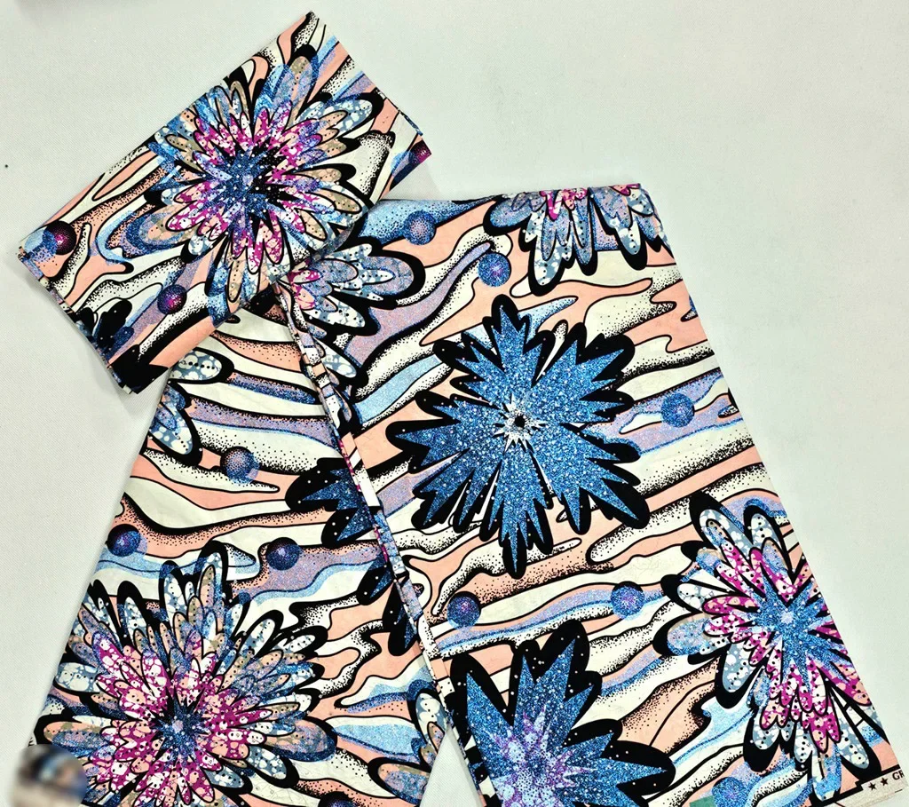 

Latest Grand Golden Wax Fabric African Ankara Stones Gold Wax Soft Flash Gold Print Batik High Quality Pagne For Uniform Dress