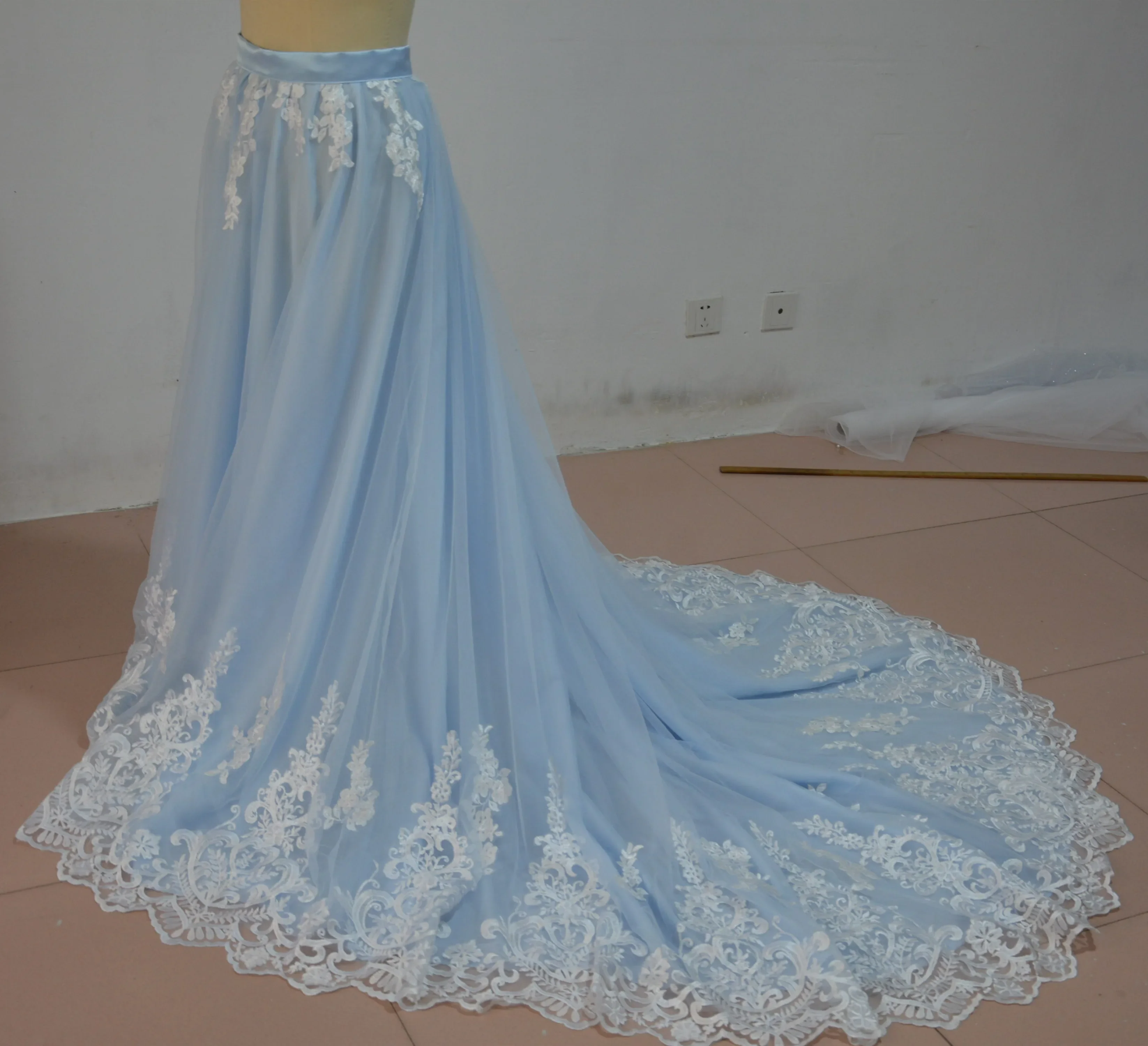 Detachable train long formal banquet skirt women lace applique bride wedding skirt sweep train custom color custom size