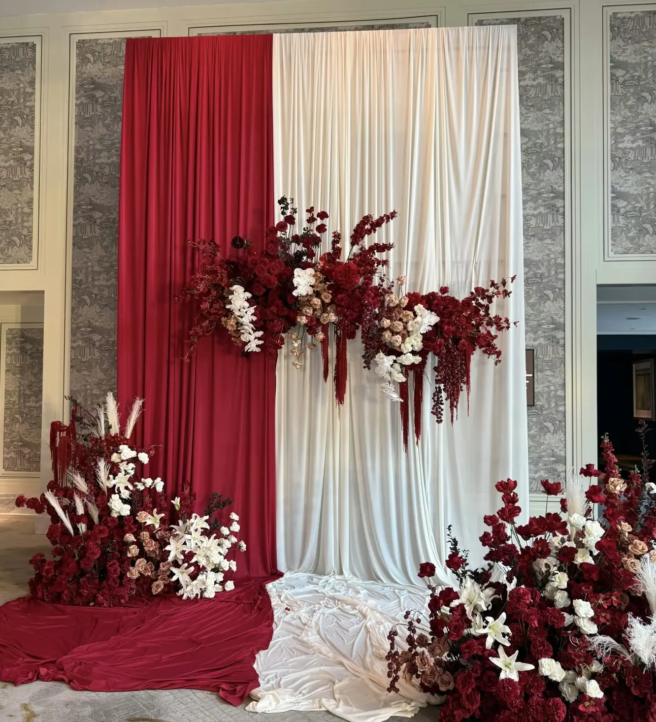Champagne Milky White Big Red Milk Silk Fabric Draping for Wedding Elastic Background Cotton Curtain