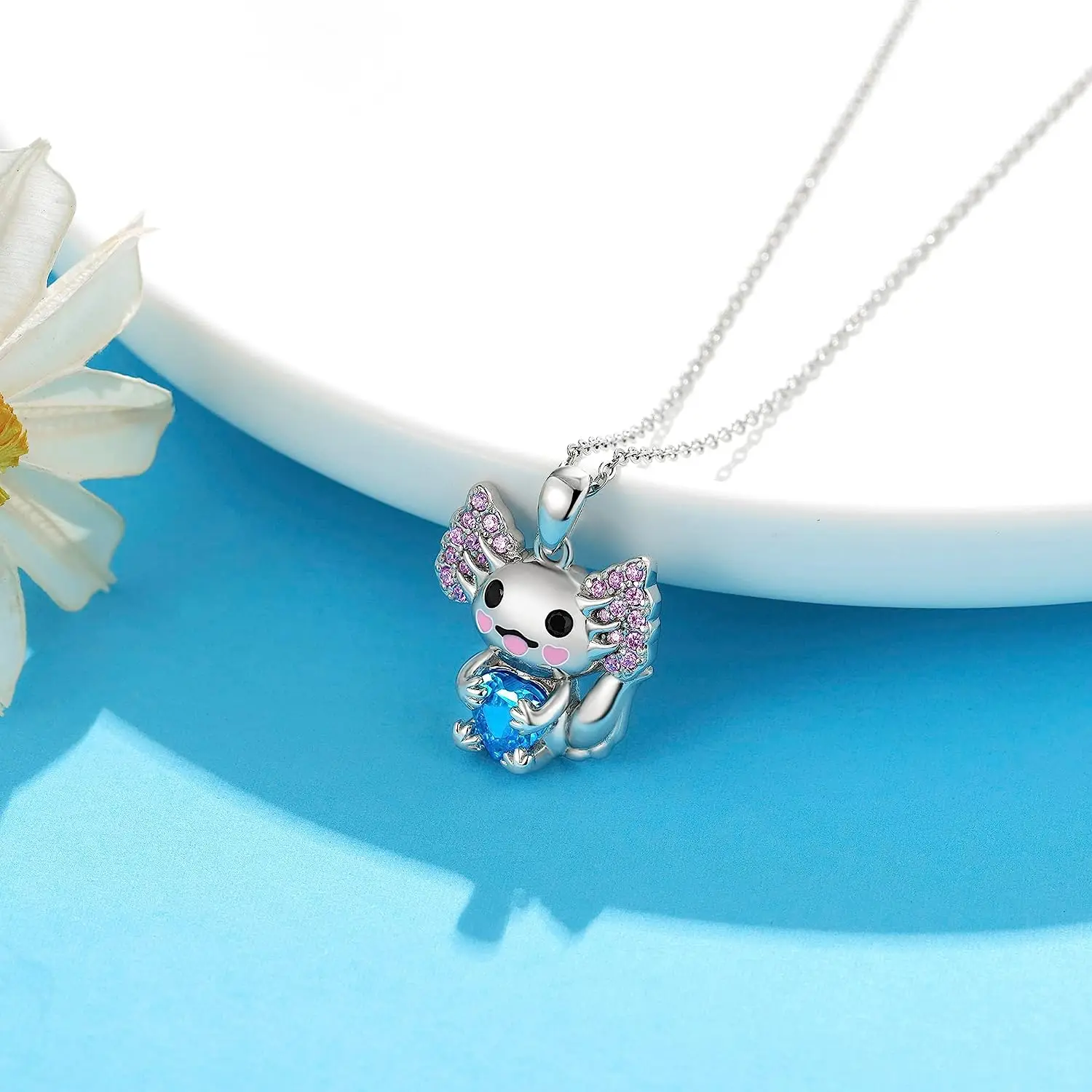 Purple Cute Axolotl Zircon Cartoon Pendant Necklace Lady's Fashion Animal Jewelry Necklace Luxury Personality Love Party Gift image 2