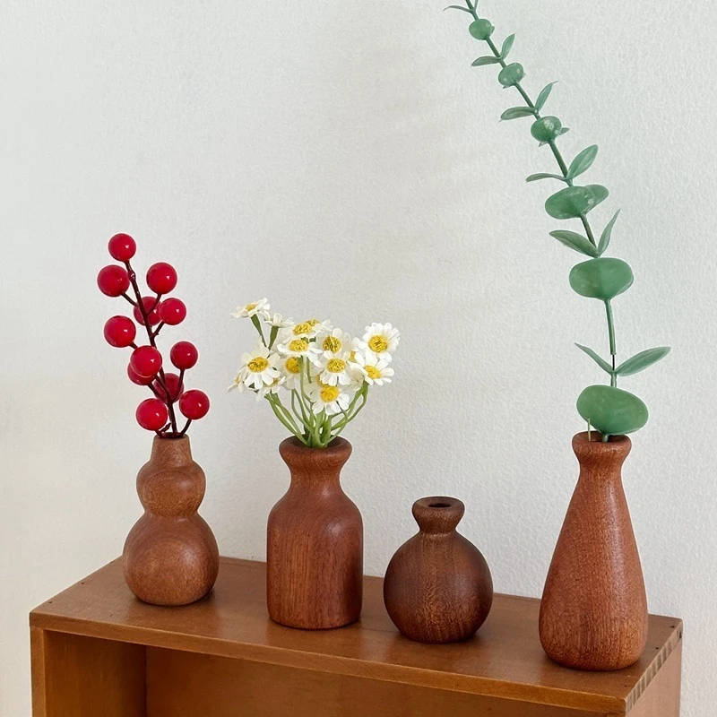 Nordic Minimalism Wooden Vase for Plants Solid Wood Flower Vases Plants Pot Flower Arrangement Tabletop Home Room Ornaments