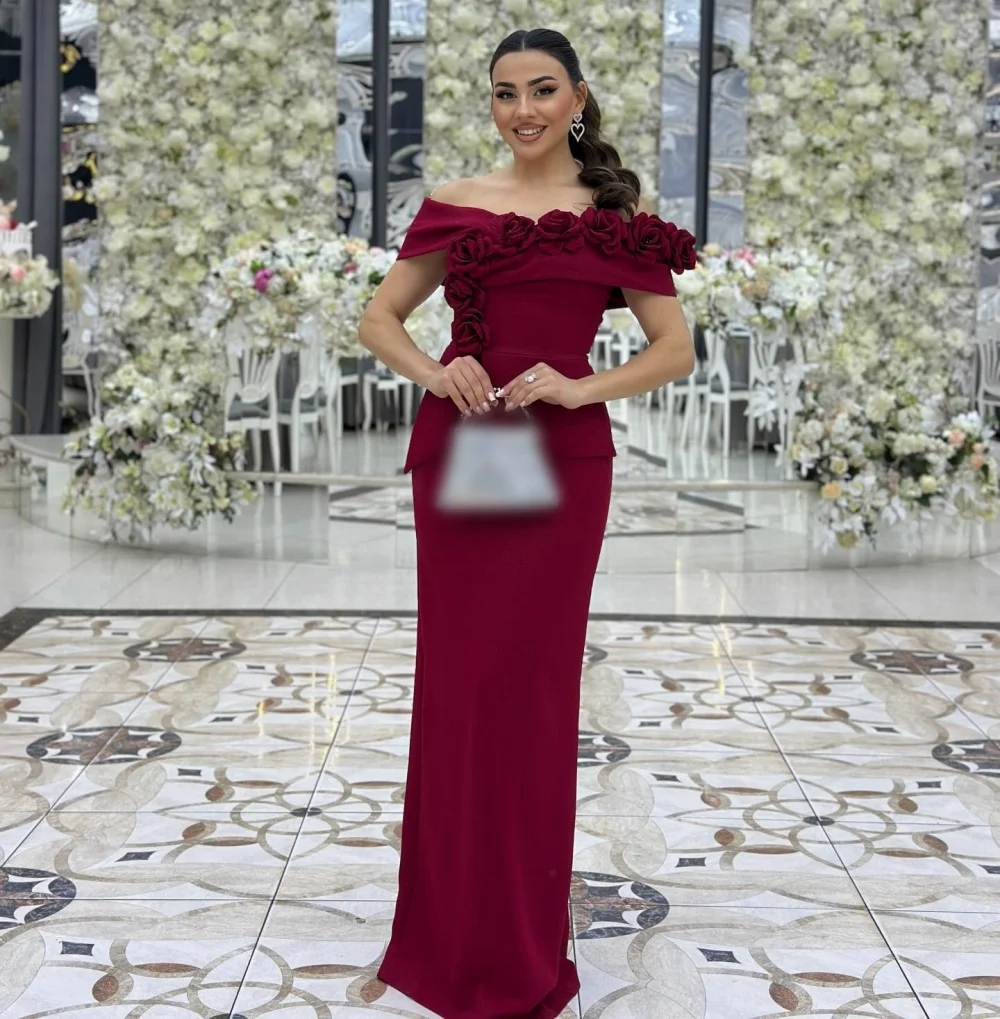 

Customized Pleat Flower Off-the-shoulder Long Dresses Long Dresses Elegant Party Wedding Bespoke Occasion Formal Evening Gowns