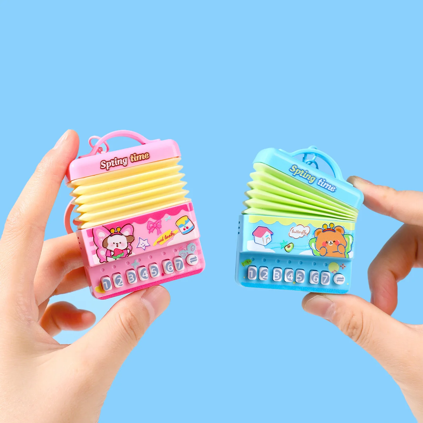 Cute Bear Sleeping Accordion Keys to Play Music Keychain Bag Pendant Fun Spring Time Pink Butterfly Dog Organ Kids Toy Key Chain