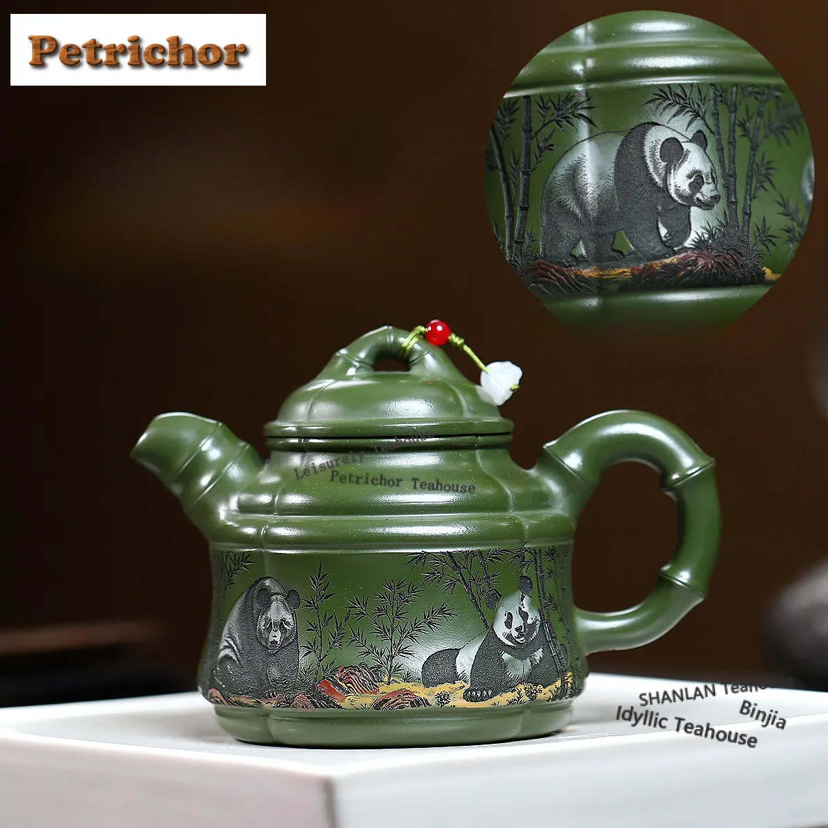 310ml Retro Yixing Purple Clay Teapots Famous Handmade Bamboo Panda Pot Raw Ore Green Mud Kettle Zisha Teaset Tableware Supplies