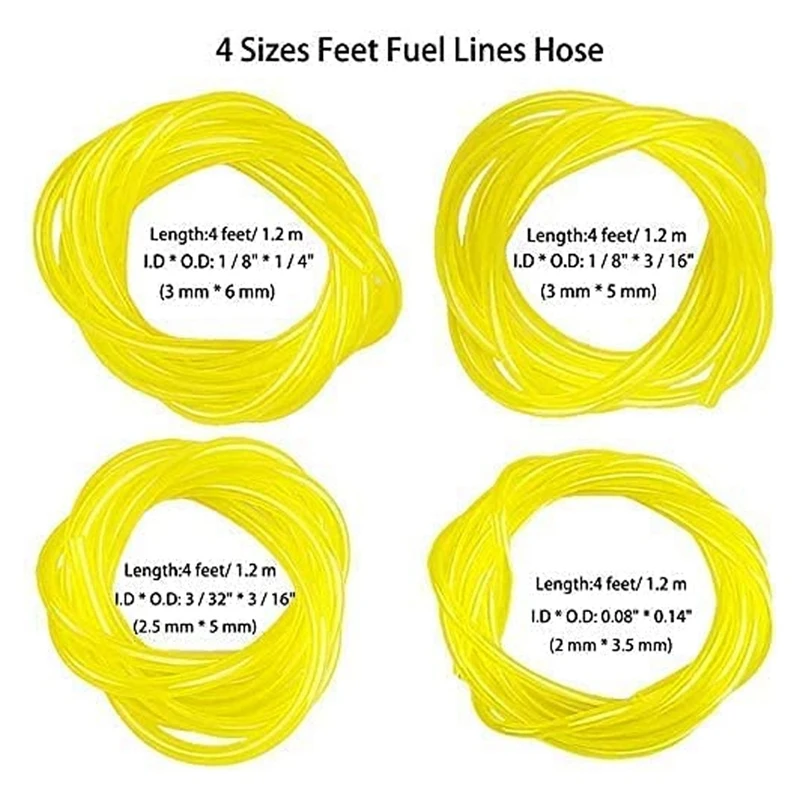 4 Size 4-Feet-Long Fuel Line Gas Hose Tube For Stihl Weedeater Craftsman Husqvarna String Trimmer Chainsaw Blower