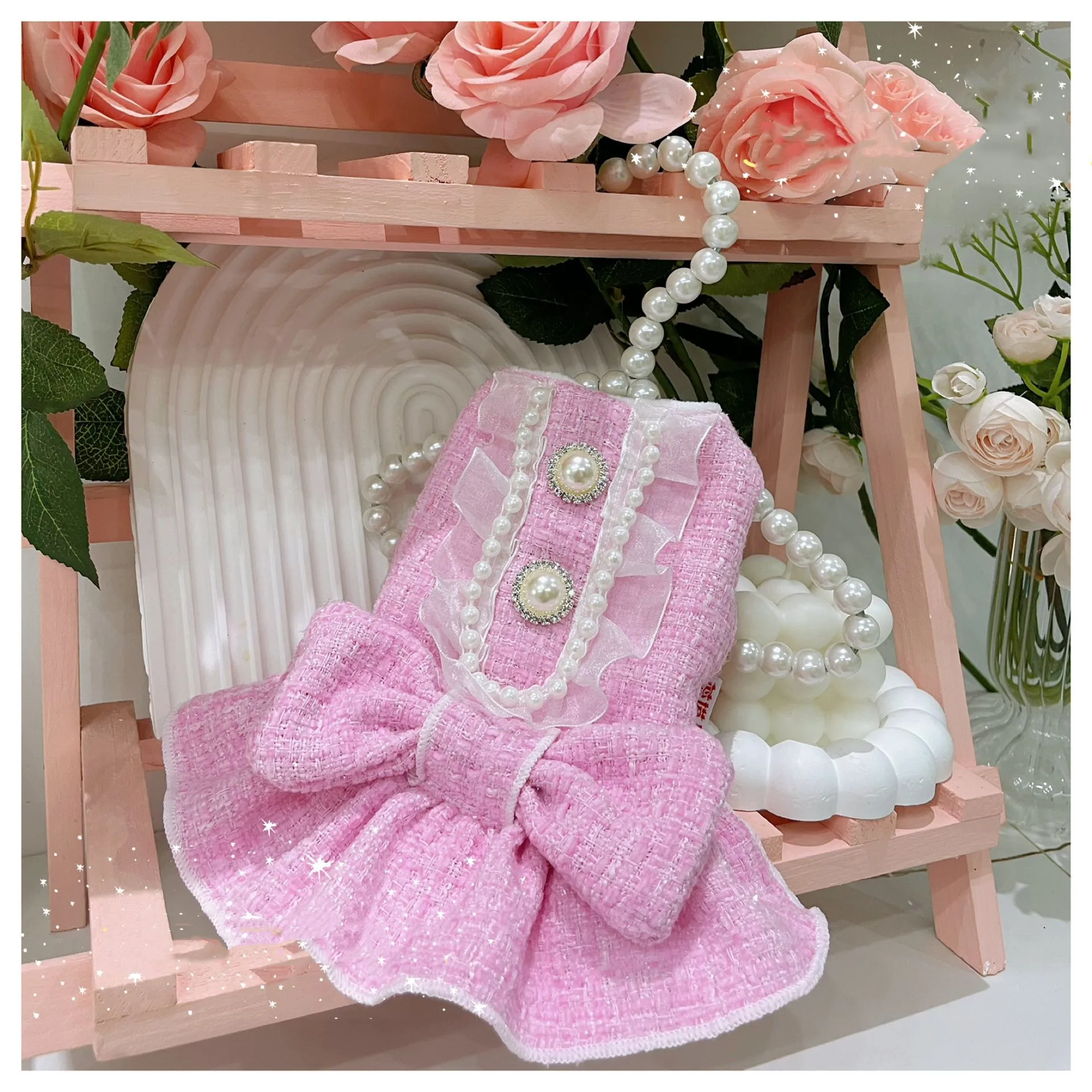 

Pink Pearl Ladies' Brand Classic Design Pet Clothes Winter Cats Small Dogs Dress Coat