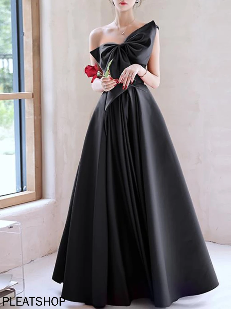 Elegant Temperament Prom Dresses Bow Draped One-Shoulder Strapless Cross Lace Up Graduation Dress Trendy Party Evening Dresses