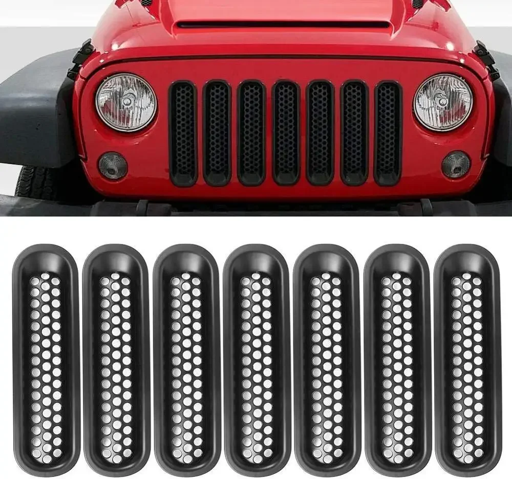 7pcs Front Grille Mesh Sticker Car Front Insert Grille Guard for Jeep Wrangler JK 2007-2017 2Door 4 Door Decoration Insert Gril