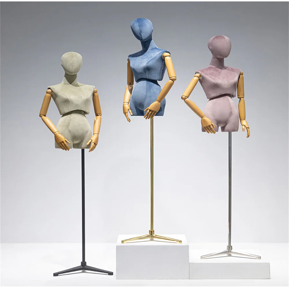 18style Wood Arm Fabric Cover Full Female Cloth  Art Mannequin Body Metal Base for Wedding Display Twist Split Waist  Model E151