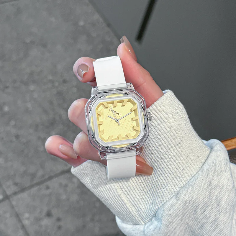 New Stylish And Simple Student Watch, Square Dial, Silicone Strap, Women'S Quartz Watch, High-Quality Selected Timepiece.