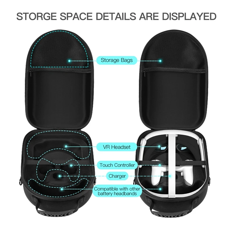 For Meta Quest 3 Portable VR Glasses Storage Bag Shockproof EVA Hard Shell Travel Carrying Case