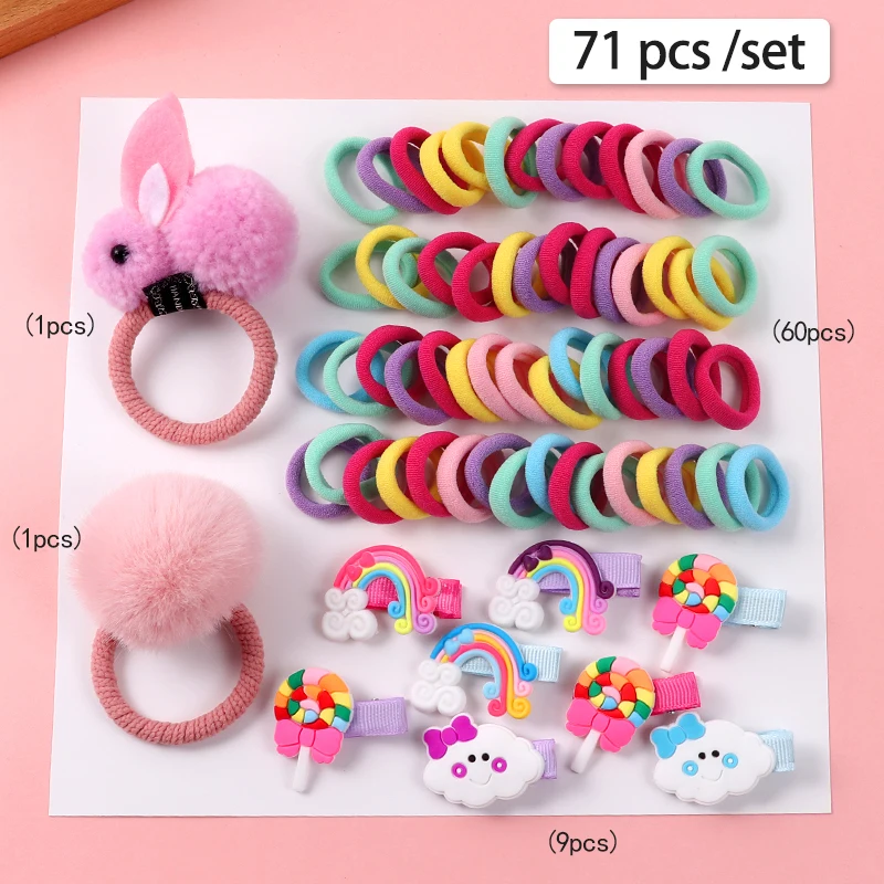 Set Ikat Rambut Elastis Lucu Warna Permen Anak Perempuan Jepit Rambut Cincin Rambut Bunga Aksesori Rambut Ikat Kepala Pegangan Ekor Kuda Bayi Anak