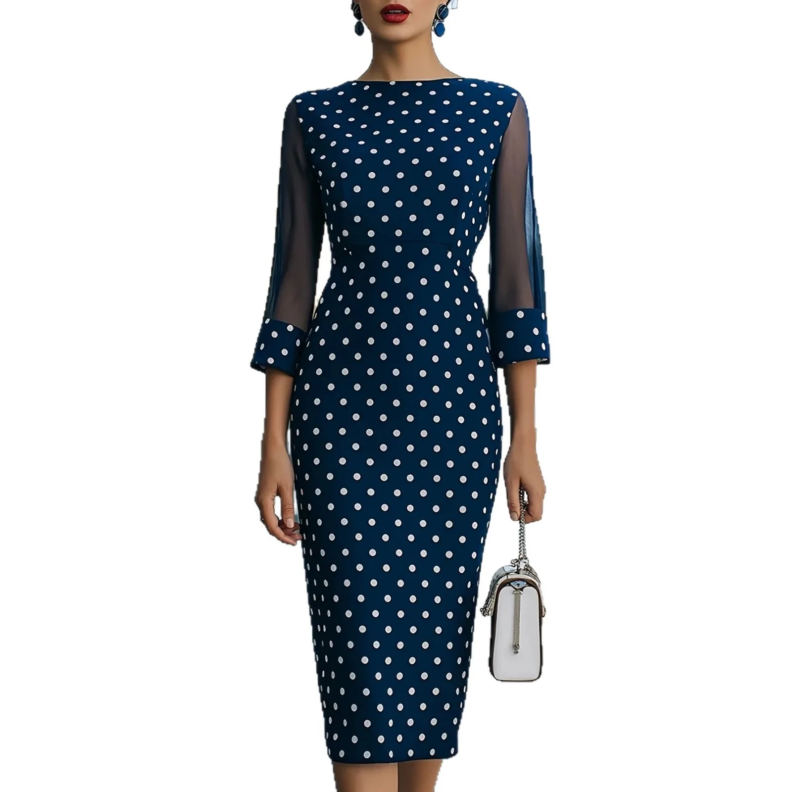 Casual Slim Polka Dot Long Dresses For Women 2026 Fashion Summer Women's A-Line Midi Dress Elegant Vintage Female Dresses - Image 5