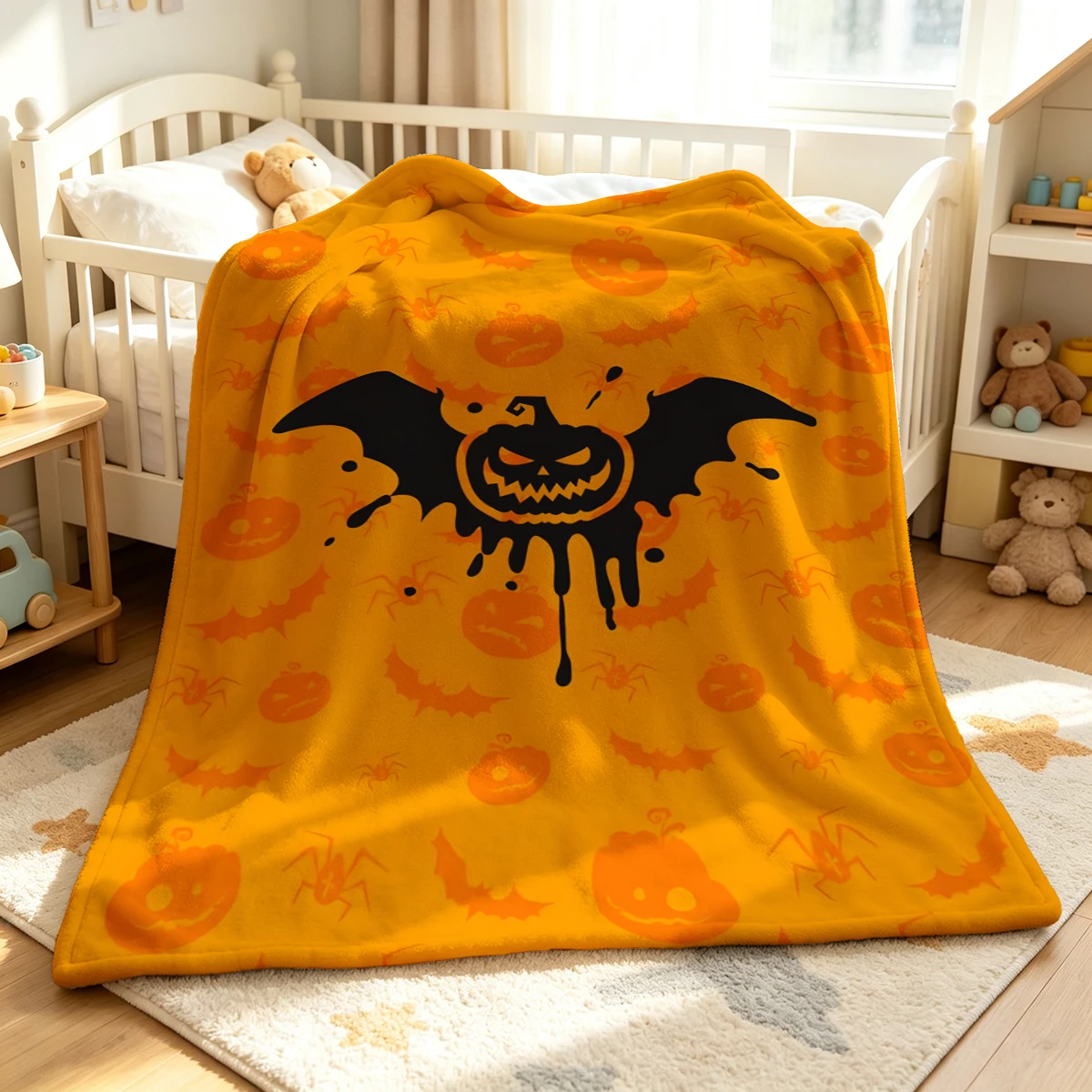 Black Slime Bat Pumpkin Soft Fluffy Flannel Blanket Super Cozy Lightweight Bed Blanket for Halloween Sofa Bed Christmas Decor