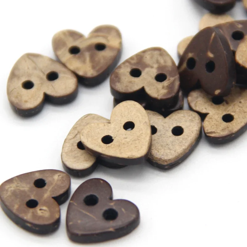 2 Holes 10mm Natural Heart Wood Coconut Sewing Buttons For Clothes Children Scrapbooking Wood Decorative Accessories Wholesale