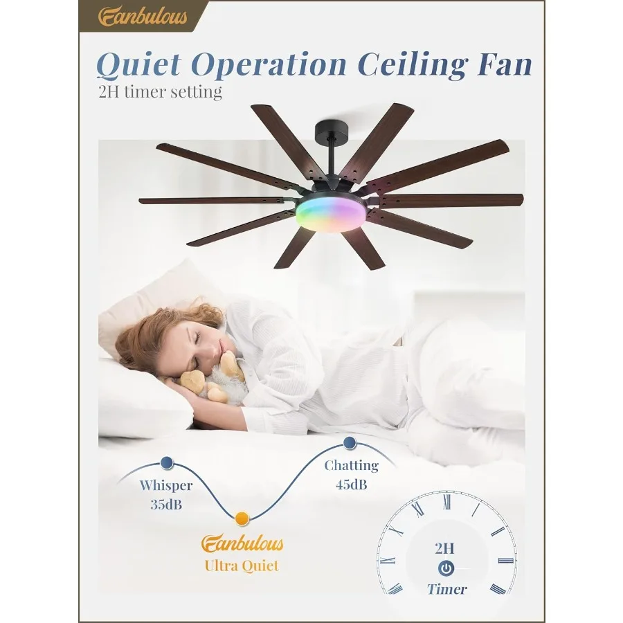 مراوح سقف RGB مقاس 65 بوصة مع أضواء ومروحة سقف سوداء خارجية عن بعد مع 10 شفرات مصباح LED 32 وات 3 CCT 6 سرعات قابلة للعكس #6