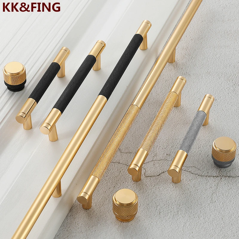 KK&FING Aluminium Knurled Handle Furniture Gold Cabinet Knobs Long Handles Kitchen Cupboard Drawer Knobs Dold Knobs And Pulls