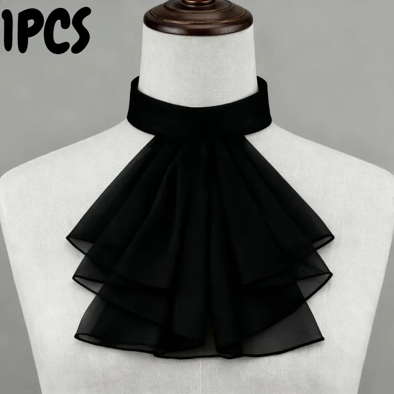 1PCS Stiff Polyester Jabot Neck Collar For Performance White Ruffled Cravat Medieval Gentleman Costume Photography Fake Collar