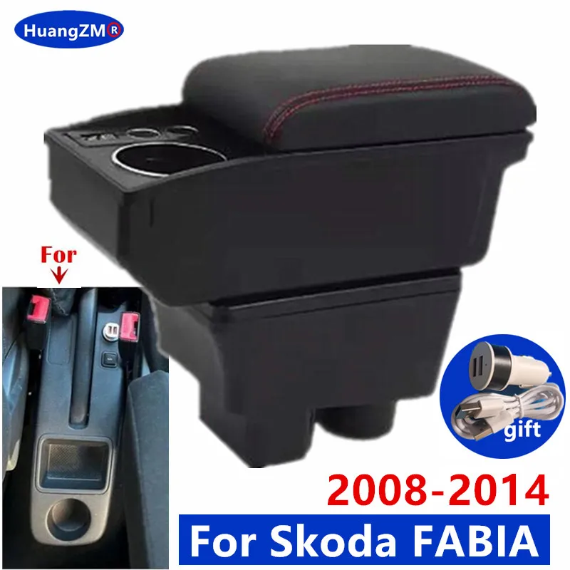 Für Skoda FABIA Armlehnenbox Für Skoda Fabia II 2 Auto-Armlehne 2008-2014 Doppelschichtige Aufbewahrungsbox USB-Nachrüstung Auto-Zubehör